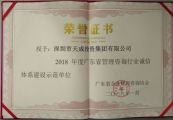 熱烈祝賀深圳市天成投資集團(tuán)榮獲“2018年度廣東省管理咨詢行業(yè)誠信體系建設(shè)示范單位”榮譽稱號